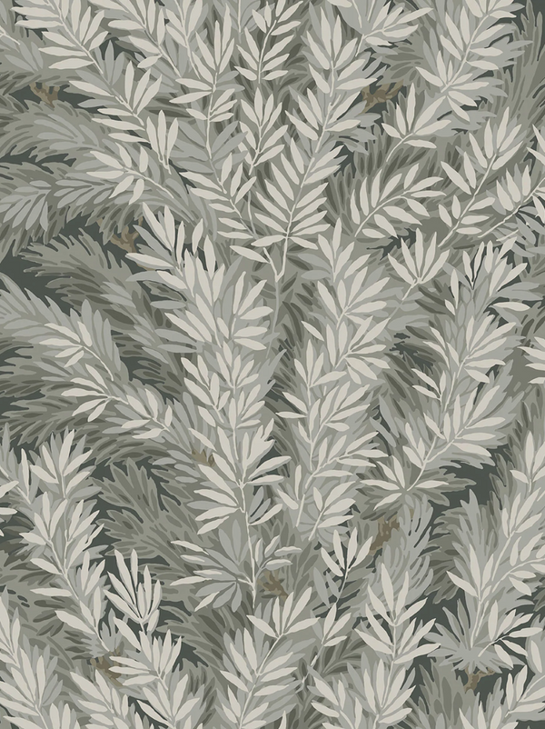 Papel de parede com folhas em tons de cinza