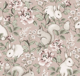 Papel de parede com padrão de coelhos em tom de rosa borastapeter