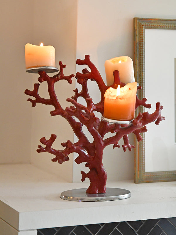 Porta-Velas em forma de coral vermelho