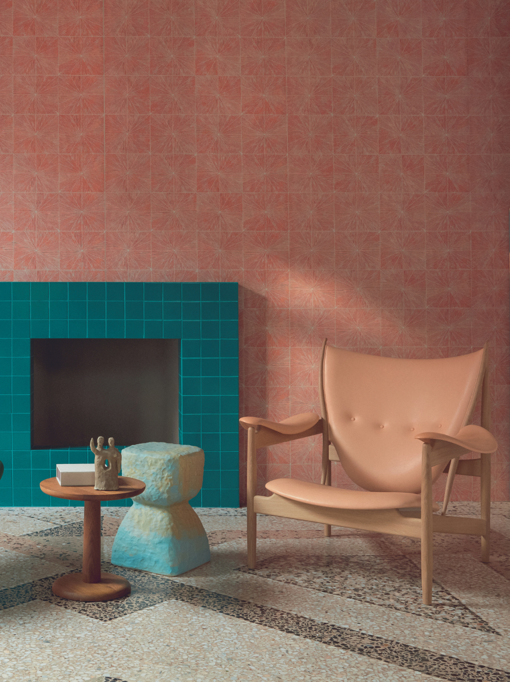 Papel de Parede Elitis Grand Hôtel em tons de coral Élitis