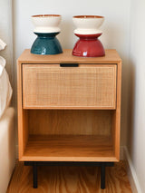 Mesa de Cabeceira em madeira de carvalho e Rattan