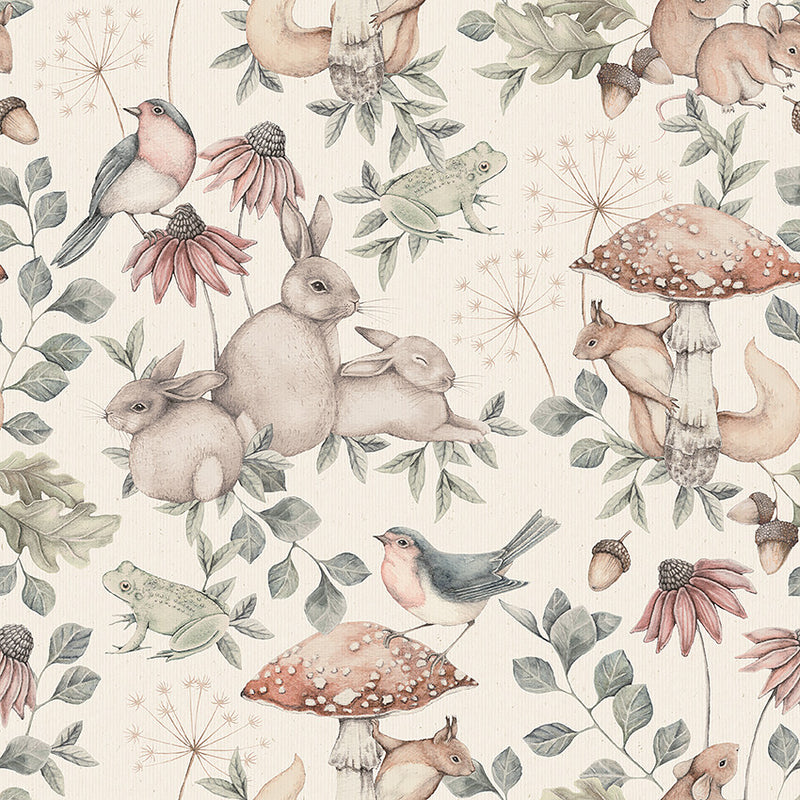 Papel de parede com padrão de floresta em tom de bege