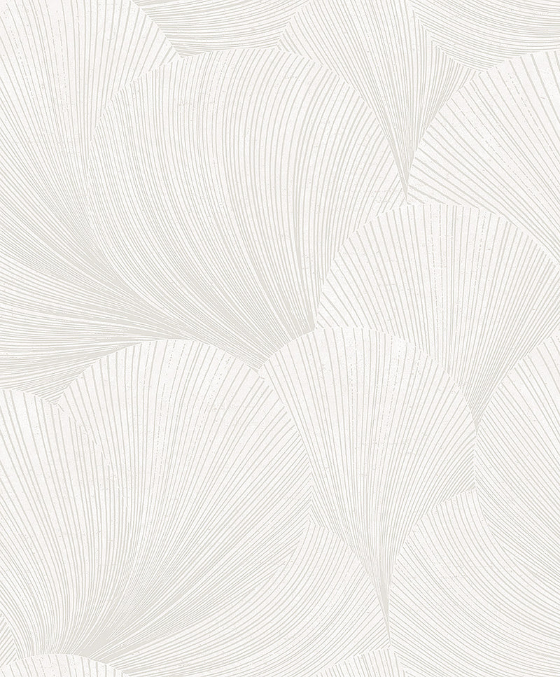 Papel de parede com padrão de conchas em tons de branco