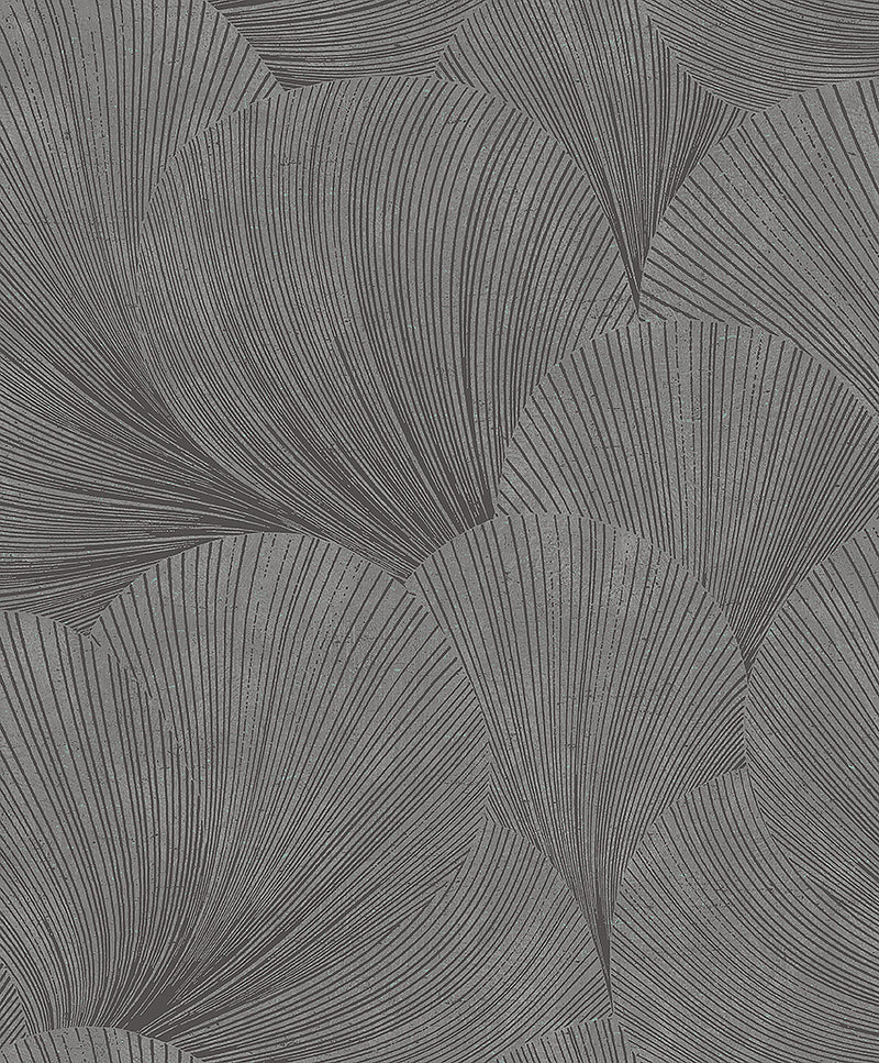 Papel de parede com padrão de conchas em tom de cinza