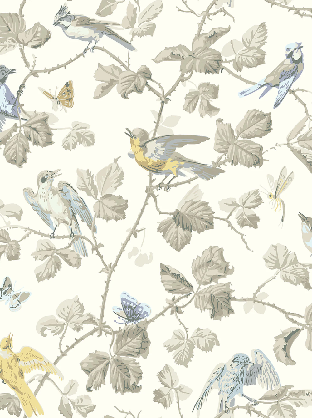 Papel de parede com padrão de pássaros em tom de branco Cole & Son