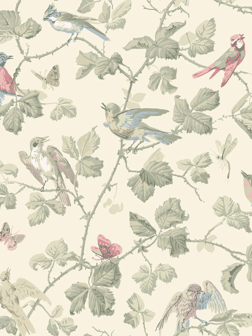 Papel de parede com padrão de pássaros em tom de bege Cole & Son